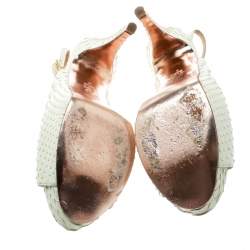 Pre Owned Gina White Python Embossed Leather Peep Toe Platform Slingback Sandals Size 40