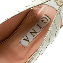 Pre Owned Gina White Python Embossed Leather Peep Toe Platform Slingback Sandals Size 40