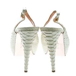 Pre Owned Gina White Python Embossed Leather Peep Toe Platform Slingback Sandals Size 40