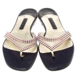 Gina Metallic Pink Crystal Embellished Leather Thong Sandals Size 41