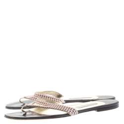 Gina Metallic Pink Crystal Embellished Leather Thong Sandals Size 41