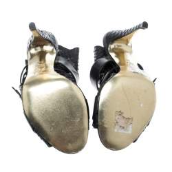 Pre Owned حذاء مولز جينا تفاصيل إبزيم مقدمة مفتوحة جلد وجلد ثعبان أسود مقاس 37.5