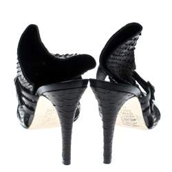 Pre Owned حذاء مولز جينا تفاصيل إبزيم مقدمة مفتوحة جلد وجلد ثعبان أسود مقاس 37.5