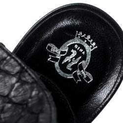 Pre Owned حذاء مولز جينا تفاصيل إبزيم مقدمة مفتوحة جلد وجلد ثعبان أسود مقاس 37.5