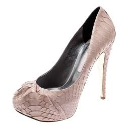 Gina Beige Python Leather Elle Platform Pumps Size 40.5