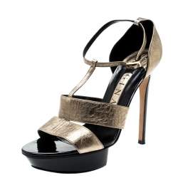 Gina Metallic Gold Leather T Strap Platform Sandals Size 39