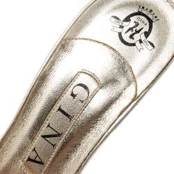 مملوكة مسبقًا Gina Metallic Gold Leather Crystal Embellished Sandals Size 38