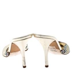 مملوكة مسبقًا Gina Metallic Gold Leather Crystal Embellished Sandals Size 38