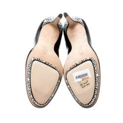 Pre Owned Gina Black Patent Leather Crystal Embellished Heel Platform Pumps Size 41