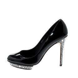Pre Owned Gina Black Patent Leather Crystal Embellished Heel Platform Pumps Size 41