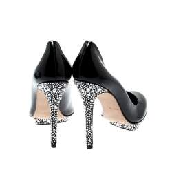 Pre Owned Gina Black Patent Leather Crystal Embellished Heel Platform Pumps Size 41