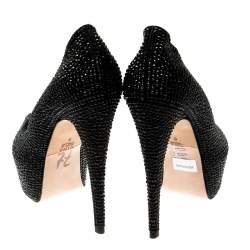 Pre Owned Gina Black Crystal Embellished Peep Toe Platform Pumps Size 39