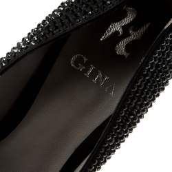 Pre Owned Gina Black Crystal Embellished Peep Toe Platform Pumps Size 39