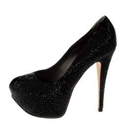 Pre Owned Gina Black Crystal Embellished Peep Toe Platform Pumps Size 39