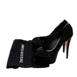 Pre Owned Gina Black Crystal Embellished Peep Toe Platform Pumps Size 39