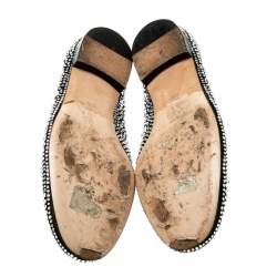 Pre Owned Gina Black Crystal Embellished Satin Ballet Flats Size 38.5