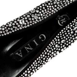 Pre Owned Gina Black Crystal Embellished Satin Ballet Flats Size 38.5