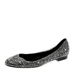 Pre Owned Gina Black Crystal Embellished Satin Ballet Flats Size 38.5