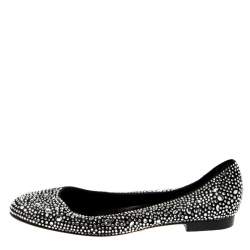 Pre Owned Gina Black Crystal Embellished Satin Ballet Flats Size 38.5