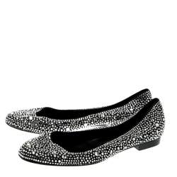 Pre Owned Gina Black Crystal Embellished Satin Ballet Flats Size 38.5