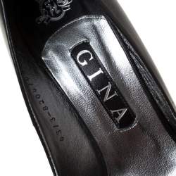 Pre Owned Gina Black Leather Peep Toe Wedge Platform Pumps Size 38.5