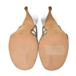 Pre Owned Gina Silver Crystal Embellished Leather Sandals Size 36.5