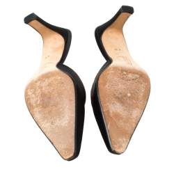 مملوكة مسبقًا حذاء سلايدز جينا ساتان أسود مقدمة مدببة سليب أون مقاس 37.5