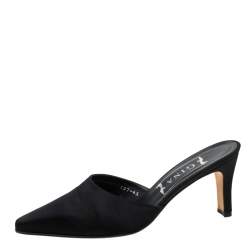 مملوكة مسبقًا حذاء سلايدز جينا ساتان أسود مقدمة مدببة سليب أون مقاس 37.5