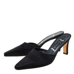 مملوكة مسبقًا حذاء سلايدز جينا ساتان أسود مقدمة مدببة سليب أون مقاس 37.5