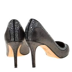 Gina Crystal Embellished Textured Fabric Pointed Toe Pumps Size 37