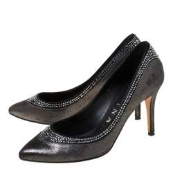Gina Crystal Embellished Textured Fabric Pointed Toe Pumps Size 37