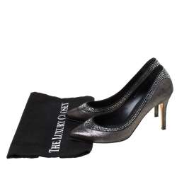 Gina Crystal Embellished Textured Fabric Pointed Toe Pumps Size 37