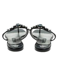 مملوكة مسبقًا صندل فلات إصبع جينا مزخرف جلد لامع أسود مقاس 41.5  