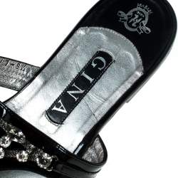 مملوكة مسبقًا صندل فلات إصبع جينا مزخرف جلد لامع أسود مقاس 41.5  