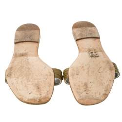 Pre Owned Gina Beige Patent Leather Crystal Embellished Slip On Flat Slides Size 41