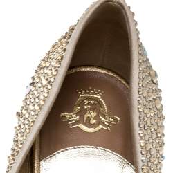 Pre Owned Gina Beige Satin Crystal Embellished Peep Toe Platform Pumps Size 37.5