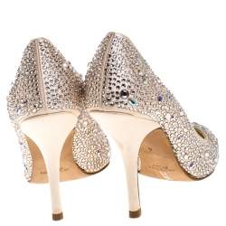 مملوكة مسبقًا Gina Beige Crystal Embellished Satin Pumps Size 37