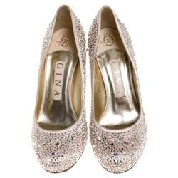 مملوكة مسبقًا Gina Beige Crystal Embellished Satin Pumps Size 37