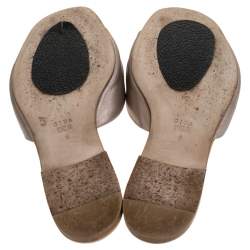 Pre Owned Gina Beige Leather Crystal Embellished Bow Slip On Slides Size 39