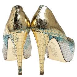 Gina Multicolor Python Peep Toe Platform Pumps Size 37