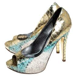 Gina Multicolor Python Peep Toe Platform Pumps Size 37