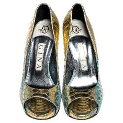 Gina Multicolor Python Peep Toe Platform Pumps Size 37