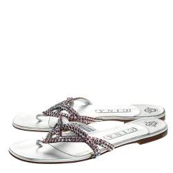 مملوكة مسبقًا صندل إصبع فلات جينا كريستال وردي مزخرف ميتاليك مقاس 39