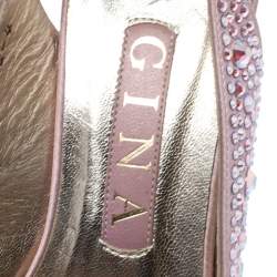 مملوكة مسبقًا صندل جينا ساتان وردي لامع زخارف كريستالات نعل سميك مقدمة وكعب مفتوحين مقاس 37