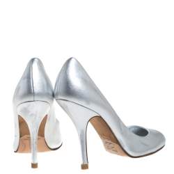 Gina Metallic Silver Leather Round Toe Pumps 37