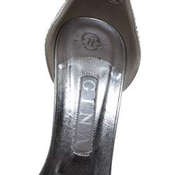Pre Owned Gina Silver Leather And Satin Crystal Embellished Heel Ankle Strap Sandals Size 40