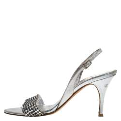 Pre Owned Gina Silver Crystal Embellished Slingback Sandals Size 37.5