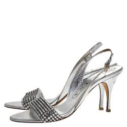 Pre Owned Gina Silver Crystal Embellished Slingback Sandals Size 37.5