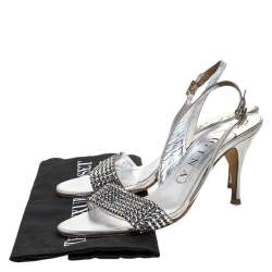 Pre Owned Gina Silver Crystal Embellished Slingback Sandals Size 37.5
