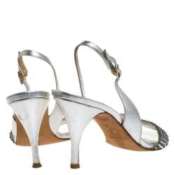 Pre Owned Gina Silver Crystal Embellished Slingback Sandals Size 37.5